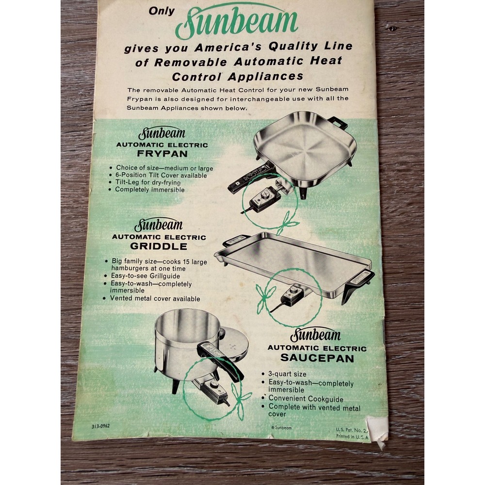 Vintage Sunbeam Multi-Cooker Frypan Instruction Recipe Booklet 313-0962